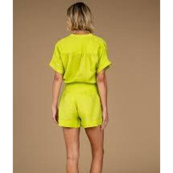 Olivia James The Label Sami Linen Cuffed Short in Pear Lime Green 1312121 XS NEW - Picture 3 of 7